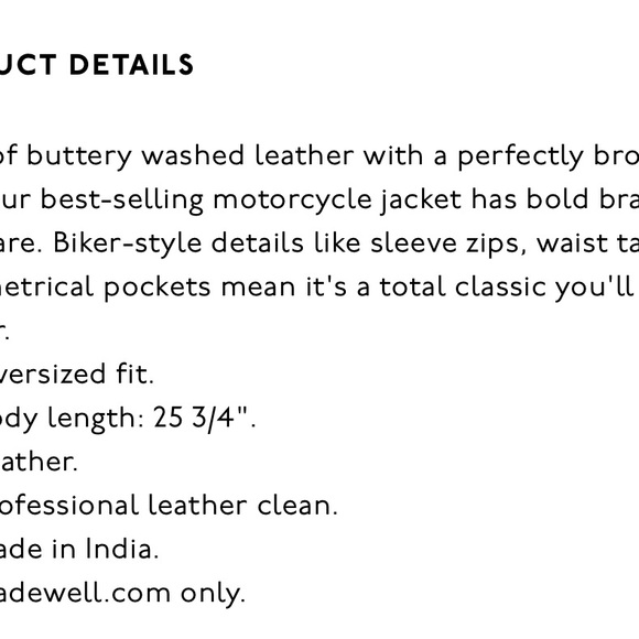 Madewell | Washed Leather Oversized Motorcycle Jacket: Dark Fatigue S - Picture 9 of 10